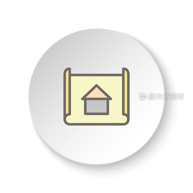 Round button for web icon, architect, blueprint, design. Button banner round, badge interface for application illustration